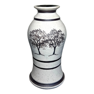 Vintage Contemporary Style Studio Pottery Speckled Stoneware Trees Motif Baluster Vase Signed Js (20th Century)