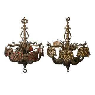 Bronze and Brass Chandeliers in the style of Guada, Set of 2 For Sale