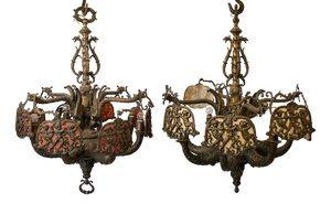 Bronze and Brass Chandeliers in the style of Guada, Set of 2