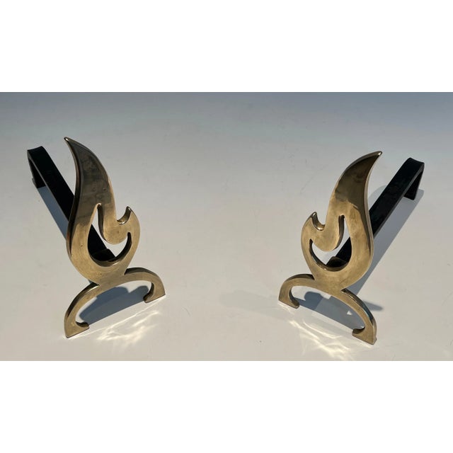 Metal Flame Brass Andirons - A Pair For Sale - Image 7 of 13