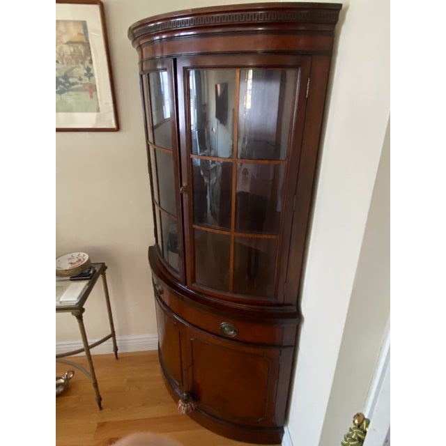 Mahogany Corner Cabinet W/ Curved Glass Doors | Chairish