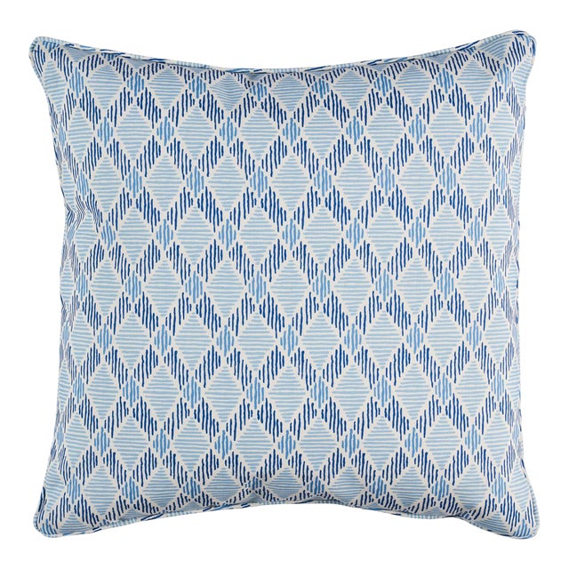 Schumacher Dexter Indoor/Outdoor 20" Pillow in Blues For Sale
