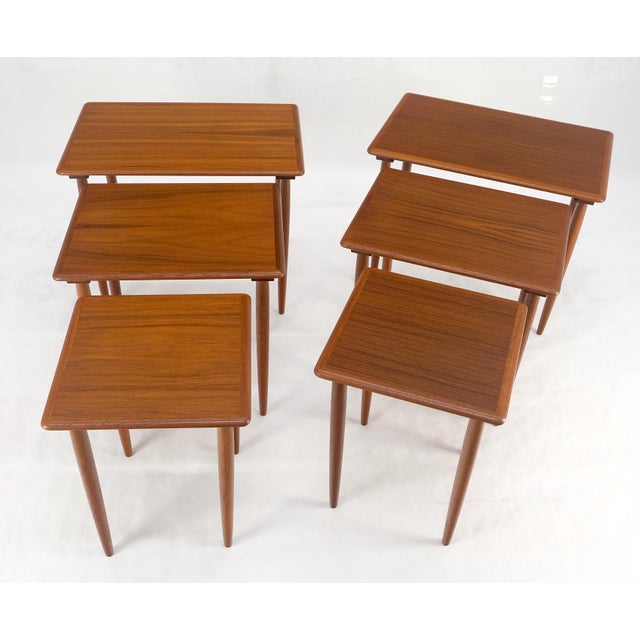Pair of 2 Sets of Teak Danish Mid Century Modern Dowel Legs Nesting Tables MINT!