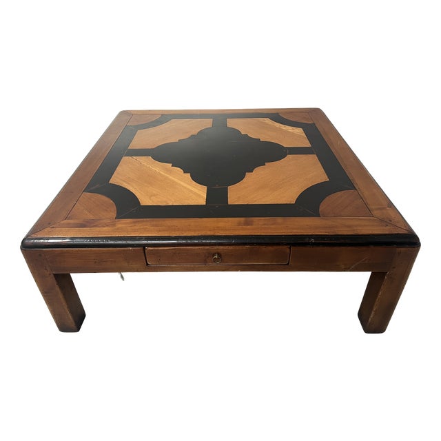 20th Century Wooden Coffee Table with Geometric Decoration For Sale