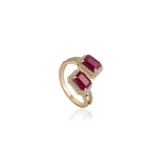 VRJewels 3.16 Ct Mozambique Ruby Diamond Bypass Ring Size 6.5 in 14k Gold For Sale - Image 4 of 16