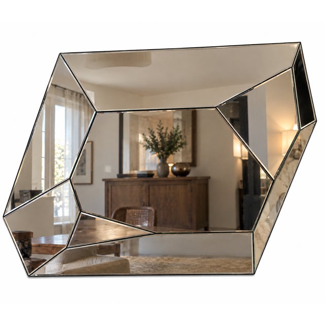 Large Italian Asymmetrical Wall Mirror with a Multi-Faceted Geometric Design, 1990s For Sale - Image 10 of 10