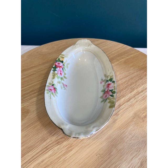 Early 20th Century Vintage Noritake Nippon Hand-Painted Pink Rose Oval Serving Bowl For Sale - Image 5 of 6