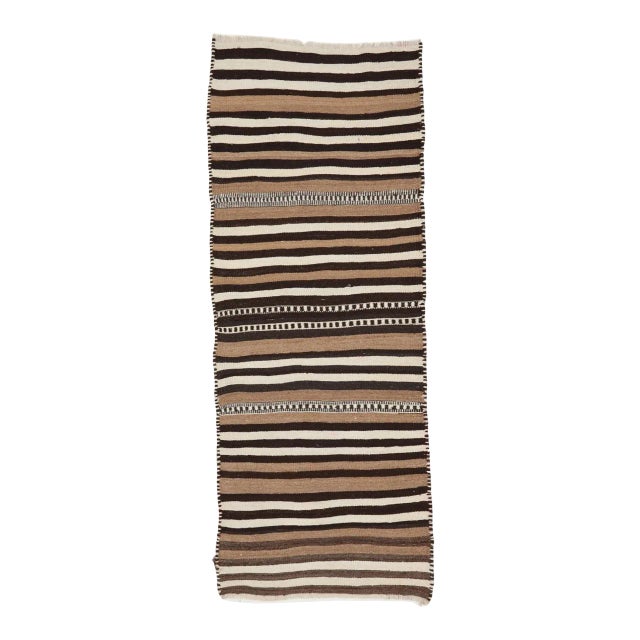 Mid 20th Century Striped Modern Brown Kilim Runner For Sale