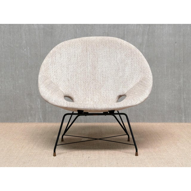 Kosmos Lounge Chair in Ivory Chenille by Augusto Bozzi for Saporiti Italia, 1950s For Sale - Image 6 of 10