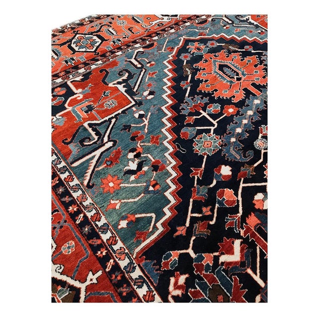 Antique Persian Serapi Wool 13x19 Blue & Red Handmade Oversized Area Rug #1143922 For Sale In Houston - Image 6 of 8
