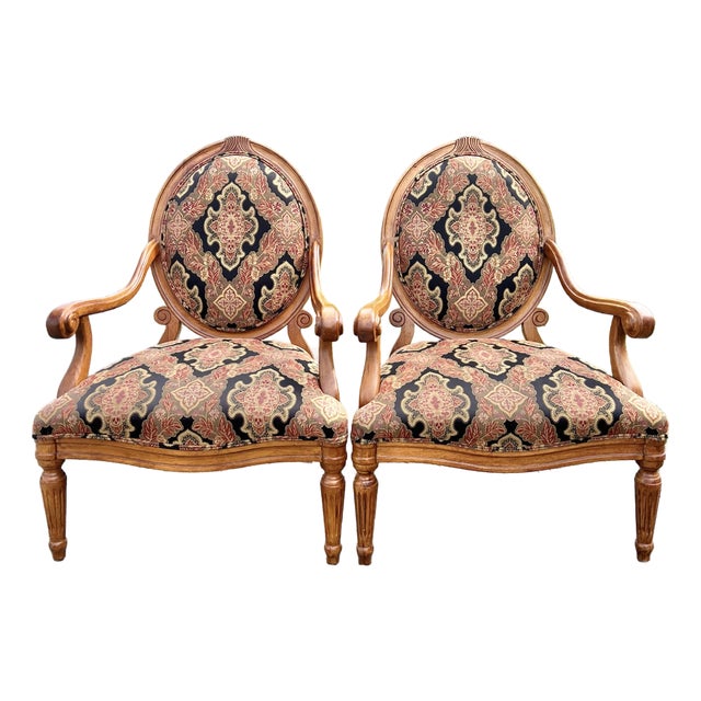 Fairfield Louis XVI Style Oval Back Armchairs - A Pair For Sale