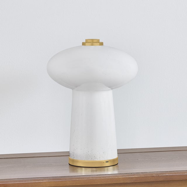 Metal Hudson Valley Lighting Fords 10.25 in. 1 Light Rechargeable Table Lamp in Aged Brass Finish For Sale - Image 7 of 11