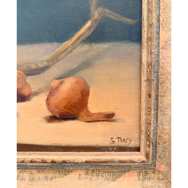 Vintage Still Life Painting of Onions and a Copper Pitcher. Great Kitchen decoration, in original wooden frame with...