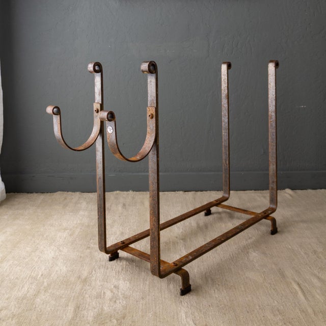 Large Hammered Steel Firewood and Kindling Rack With Rustic Patina For Sale - Image 11 of 16