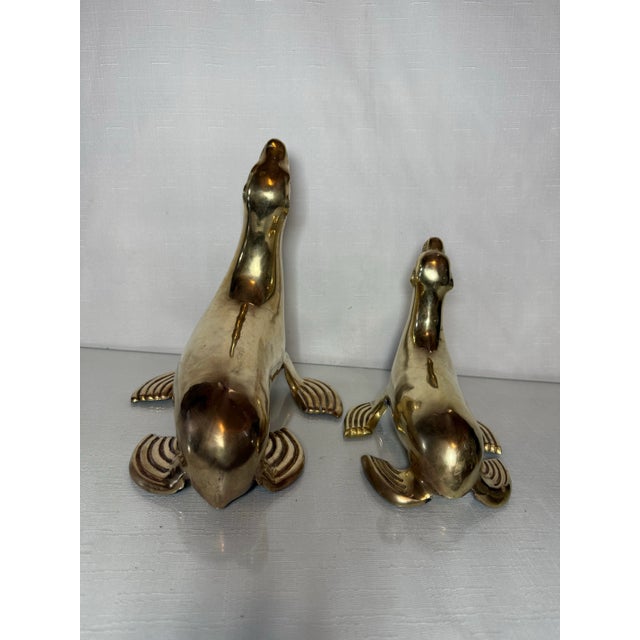 Mid 20th Century Chic Vintage Mid-Century Brass Sea Lions Pair - Elegant Metal Art for Home Decor For Sale - Image 5 of 10