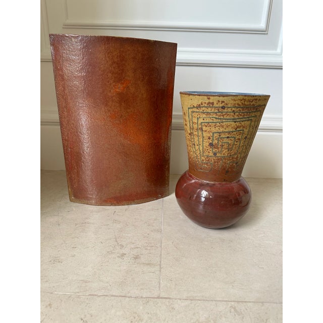Tan Vintage Italian Mid Century Modern Handcrafted Ceramic Vase in Rust / Ochre / Bronze /Tan For Sale - Image 8 of 10