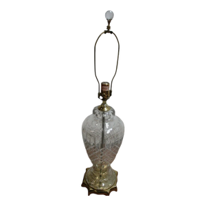 1980s Ethan Allen Crystal Cut Clear Urn Table Lamp Light A