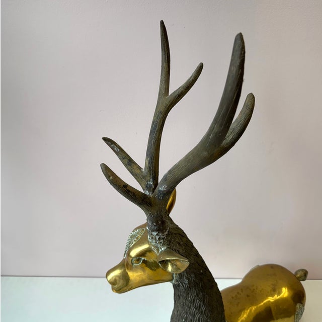 Metal Vintage Extra Large Brass Deer Statue For Sale - Image 7 of 11