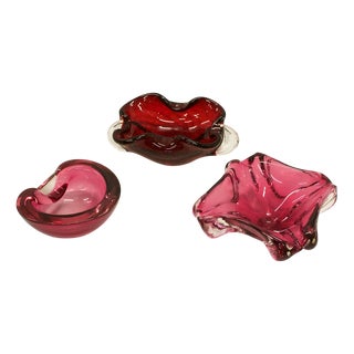 Ruby Murano Glass Bowls, 1960s, Set of 3 For Sale