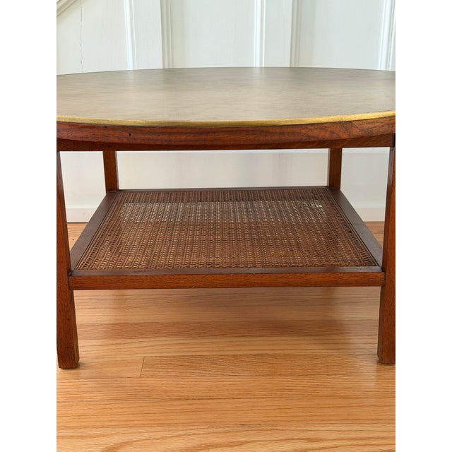 1950s Mid Century Modern Paul McCobb Walnut Wood & Cane Round Coffee Table For Sale - Image 11 of 14