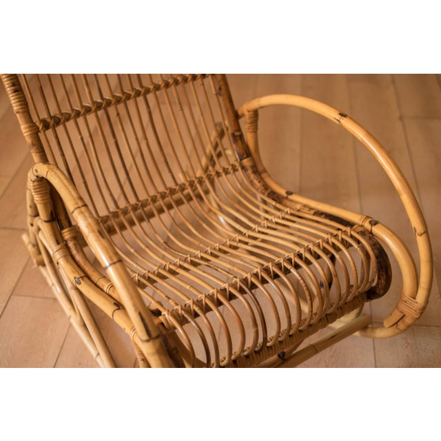Vintage Sculptural Franco Albini Style High Back Bamboo Rocking Chair For Sale - Image 10 of 18