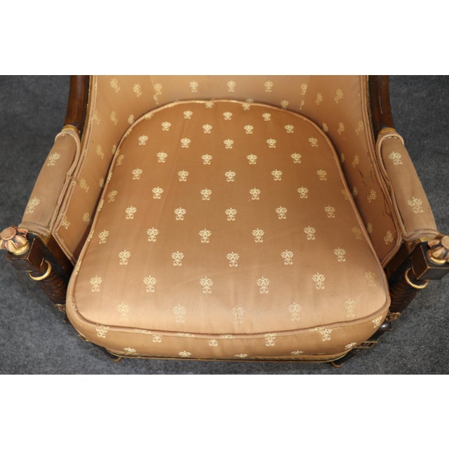 Pair Louis XVI Style Carved With Gilt Accent Wing Back Bergère Chairs For Sale - Image 11 of 15