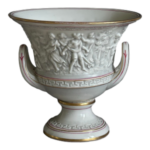 Antique German Neoclassical Porcelain Urn Cachepot With Figural Relief, c.1900