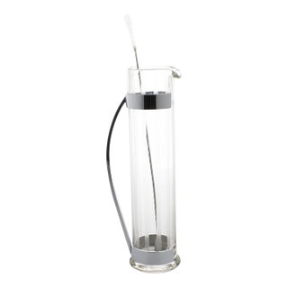 Hawkes Glass and Chrome Barware Skyscraper Cocktail Martini Pitcher, circa 1940 For Sale
