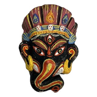Mid 20th Century Nepalese Hindu Ganesh Papier Mache Mask, Hand Painted Miniature For Sale