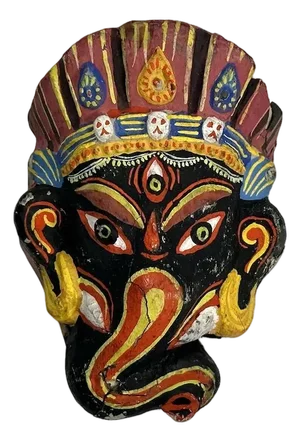 Mid 20th Century Nepalese Hindu Ganesh Papier Mache Mask, Hand Painted Miniature