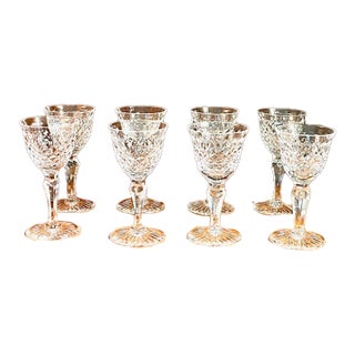 1970s Stuart Crystal Small Liquor Vintage Crystal Glasses Hardwicke Pattern Set 8 Pristine For Sale