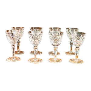 1970s Stuart Crystal Small Liquor Vintage Crystal Glasses Hardwicke Pattern Set 8 Pristine