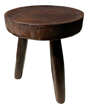 Low Small Hollow Upcycled Teak Tripod Stool
