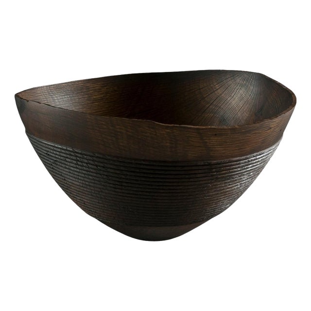 Rope Bowl in Oak and Oxides Wood by Yann Marot For Sale