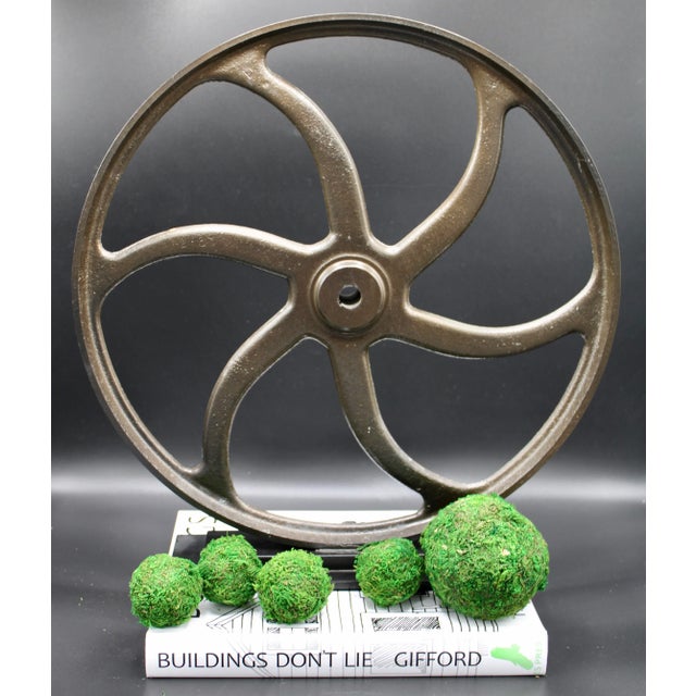 Vintage Lathe Wheel on Custom Mount For Sale - Image 9 of 10
