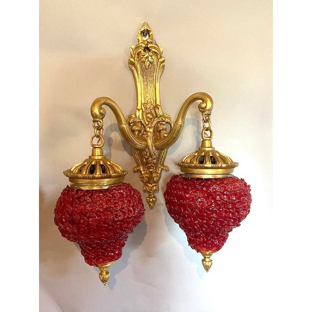 French 1980s French Louis XVI Gold Bronze Wall Lamps/ Sconces - Pair of 2 PCS For Sale - Image 3 of 18