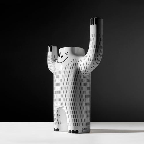 Contemporary happy yeti by jaime hayon. manufactured by bd barcelona (spain). glazed ceramic vase in white with...