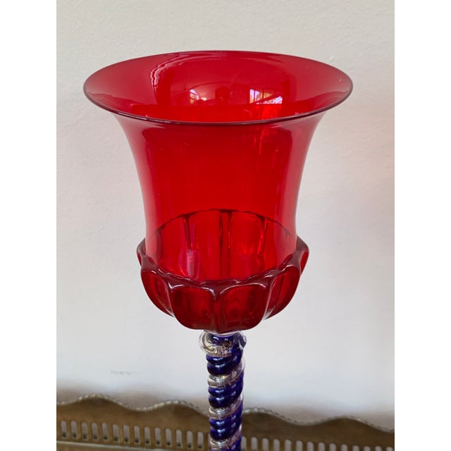 Modern Set of Three Modern Murano Glass Goblets, Blue, Red and Amethys - Set of 3 For Sale - Image 3 of 13