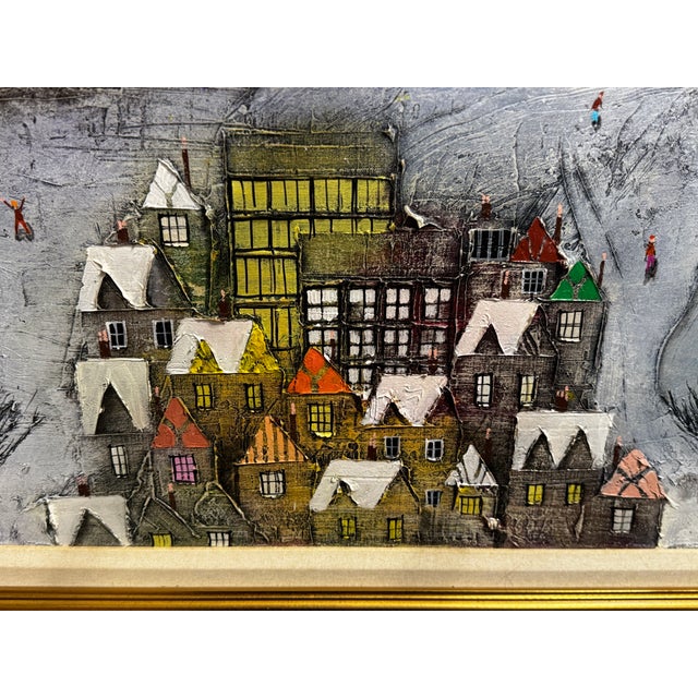 Mixed-Media/3d Collage Painting Depicting a Whimsical Winter Village - Signed by "Colley '20" For Sale - Image 4 of 6