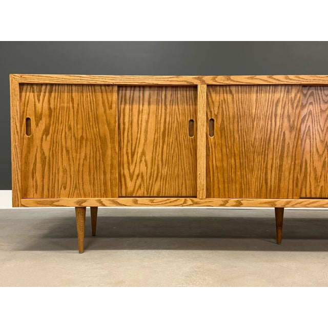 Brown 1970s Refinished Oak Sideboard Credenza For Sale - Image 8 of 10
