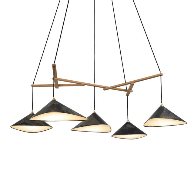 Emily Group of Five Hanging Lamp with Oxidized Shades from Moss Objects For Sale - Image 6 of 6