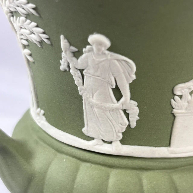 Green Vintage Wedgwood Jasperware Green Sage Vase For Sale - Image 8 of 9