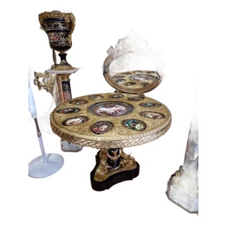 Unique 19th Century Large Royal Salon Porcelain and Gilt Bronze Round Table Hand-Painted With Classical Motifs For Sale
