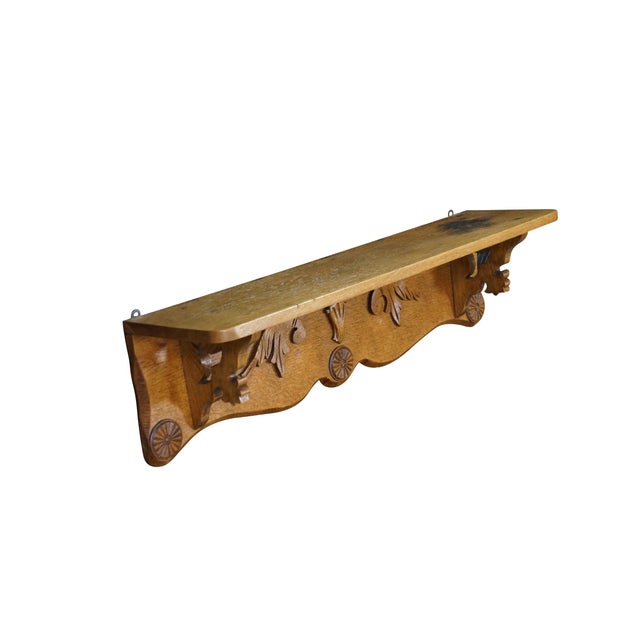 Victorian 20th Century Victorian Eastlake Revival Carved Oak Wall Shelf Mantel Display 35" For Sale - Image 3 of 16