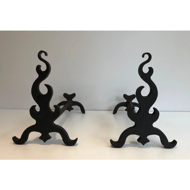 Cast Iron and Wrought Ironandirons, French, circa 1940 - A Pair For Sale - Image 10 of 13
