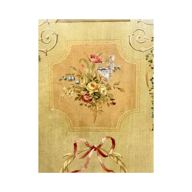 Yellow Antique French Louis XV Hand-Painted Canvas Three-Panel Screen / Room Divider For Sale - Image 8 of 10