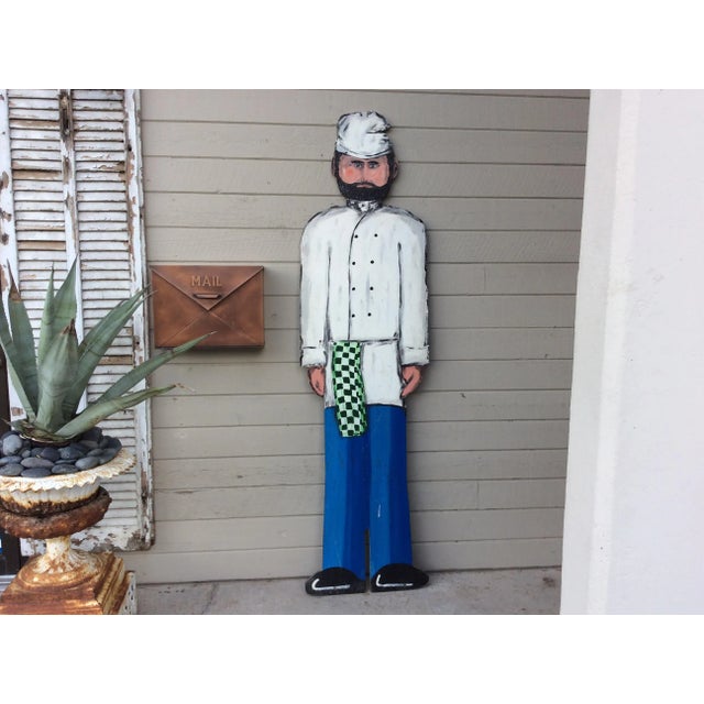 Late 20th Century Vintage Late 20th Century French Wood Painted Two Sided Chef Sign For Sale - Image 5 of 13