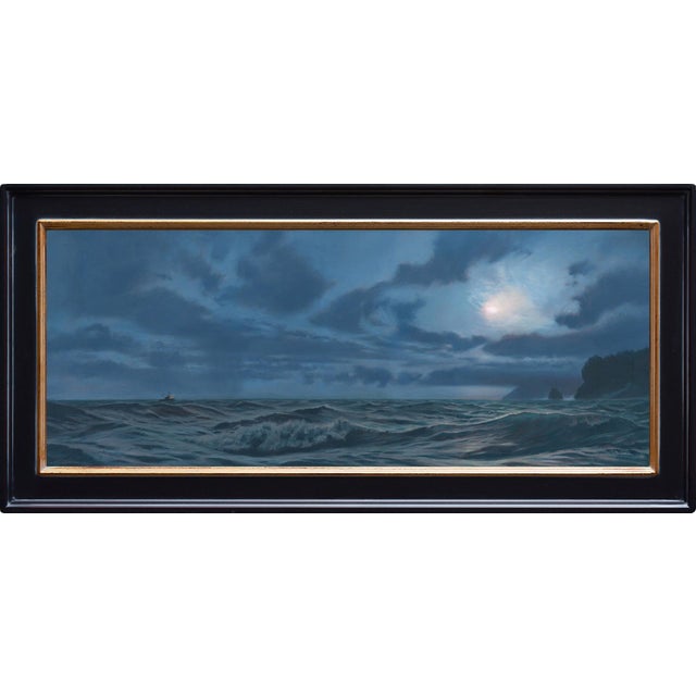 In "Homeward Bound," a lone fishing vessel navigates the tumultuous sea beneath a dramatic sky, illuminated by a radiant...