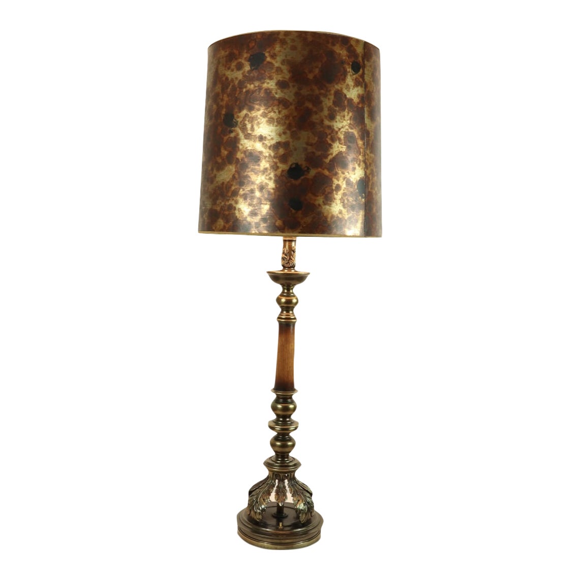 Vintage 1960s Mid Century Modern Stiffel Brass Wood Floral Torch