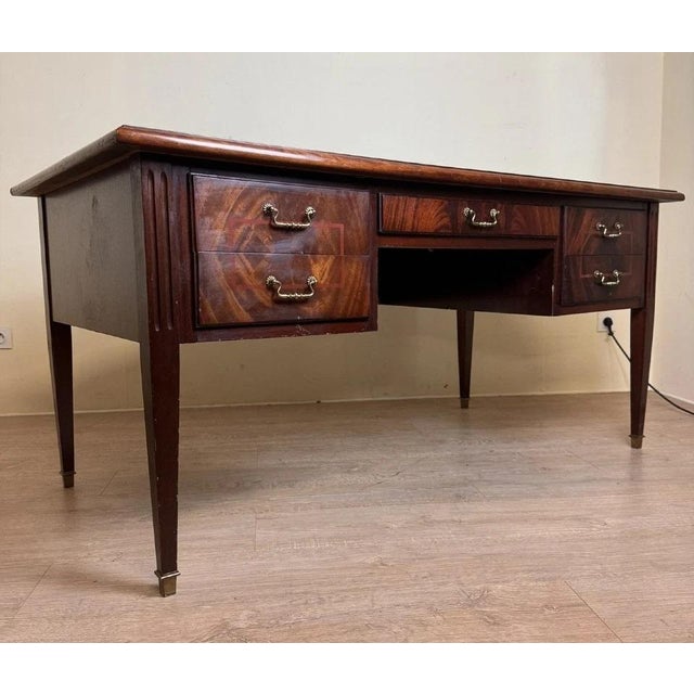 Louis XVI Style Ministers Desk in Mahogany For Sale - Image 4 of 5